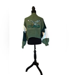 Womens Color Block Eagles Inspired Crop Cardigan